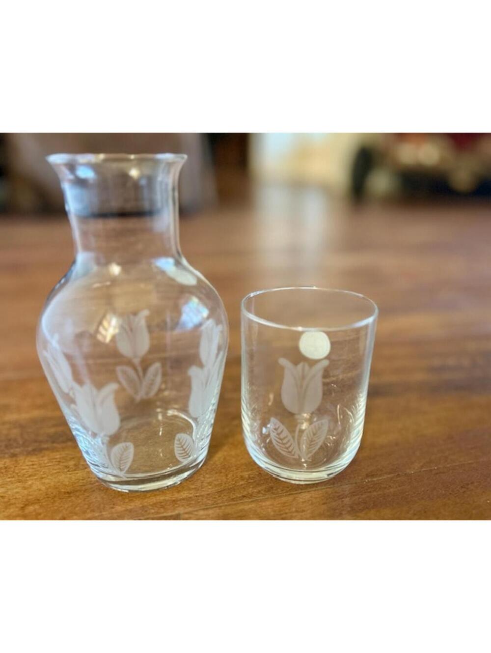 Crystal Clear Etched Glass Vase and Glass Set - Made in Turkey